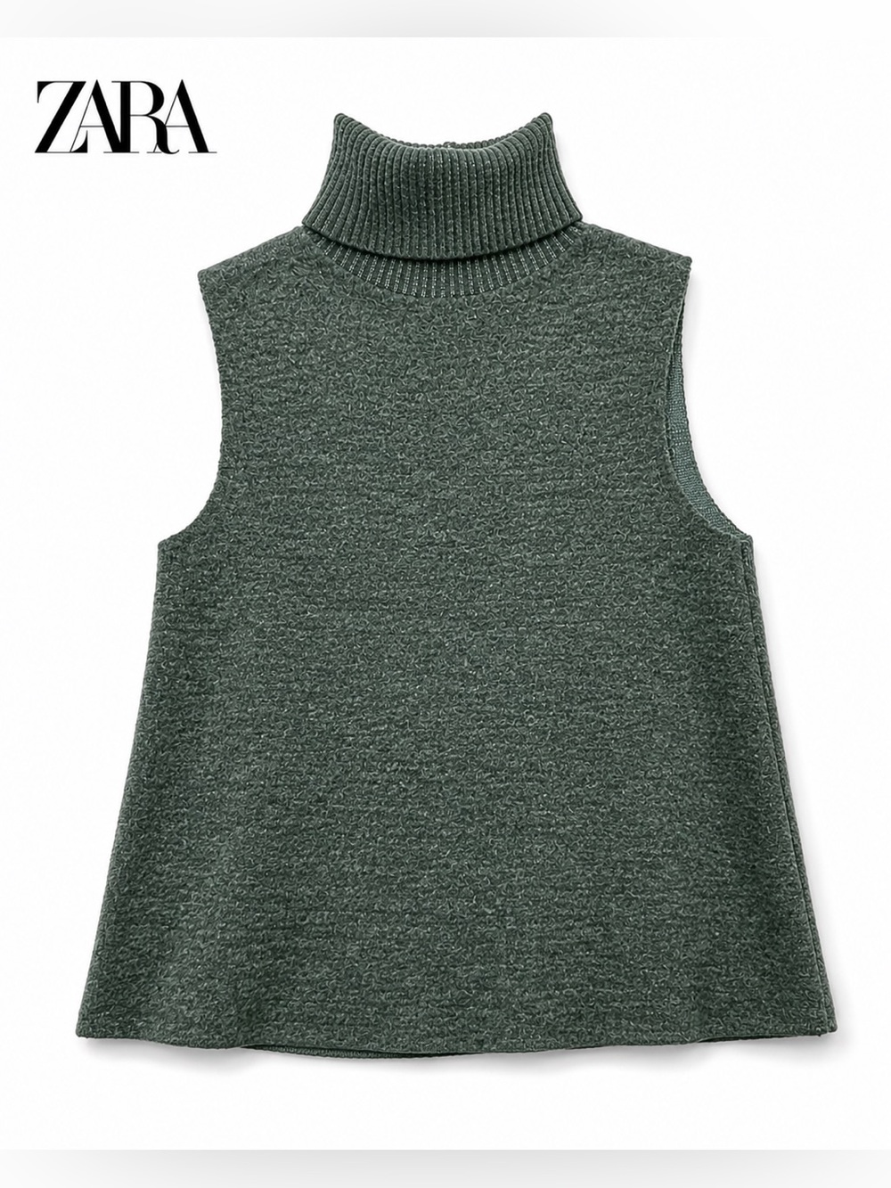 Zara Dark Green Sleeveless Turtleneck Sweater Vest SMALL
